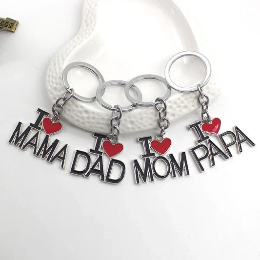 I Love MOM & MAMA & DAD & PAPA Hollow Letter Keychain – Gift for Women & Men