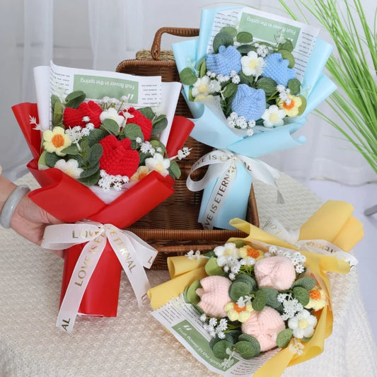 Finished Knitted Flowers – Sunflower Crochet Bouquet for Gifts & Decor