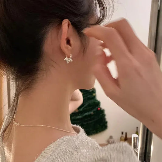 925 Sterling Silver Vintage Simple Star Earrings – Trendy Hypoallergenic Jewelry for Women