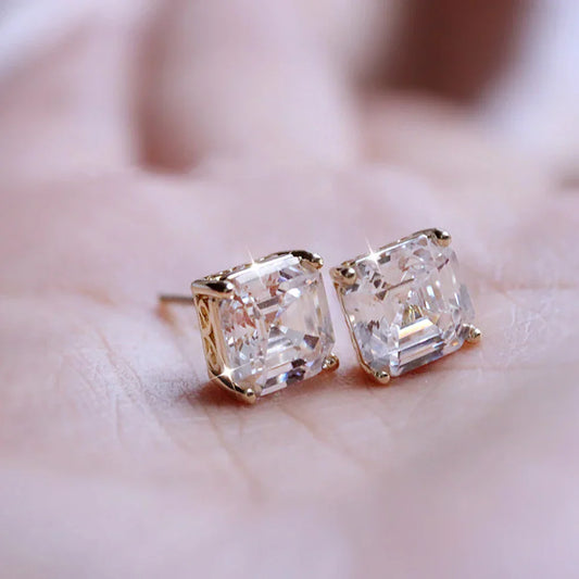 Huitan Simple and Elegant Square Cubic Zirconia Stud Earrings – White & Green Bridal Jewelry for Women