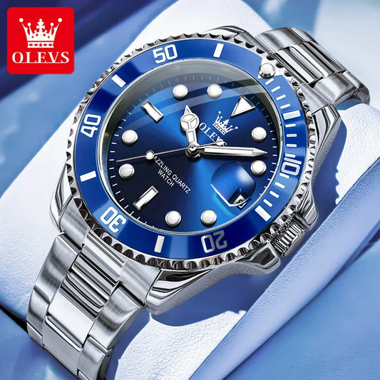 OLEVS 5885 Men's Watch – Original Brand Waterproof Quartz Watch with Stainless Steel Strap & Date Display