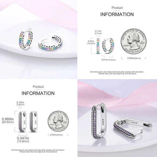 Original 925 Sterling Silver Colorful Hoop Earrings – Gold & Rose Gold for Women