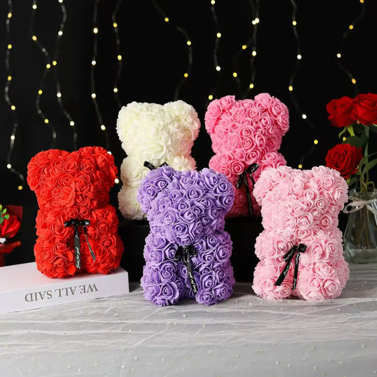 25cm Artificial Teddy Rose Flower Bear with Box – Romantic Valentine’s Day Gift