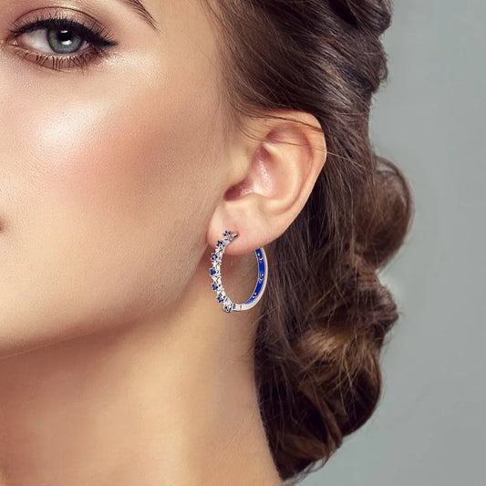 PANPOKI 925 Sterling Silver Galaxy Hoop Earrings – Blue Minimalist Jewelry for Women