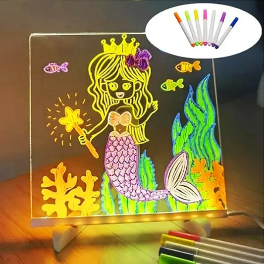 LED Note Board with Night Light – DIY Acrylic Drawing & Message Board with 7 Colorful Pens for Kids