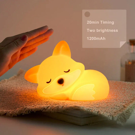 Fox Night Light – USB Rechargeable Silicone Lamp for Decor, Travel & Gifts