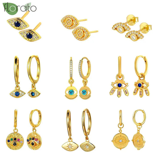 925 Sterling Silver Needle Vintage Gold Hoop Earrings – Evil Eye Pendant Jewelry for Women