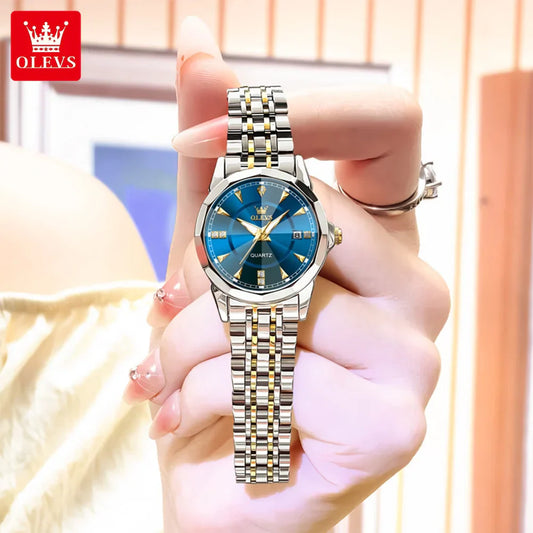 OLEVS 9977 Men's Rhombus Mirror Quartz Watch – Waterproof Luminous Stainless Steel Timepiece