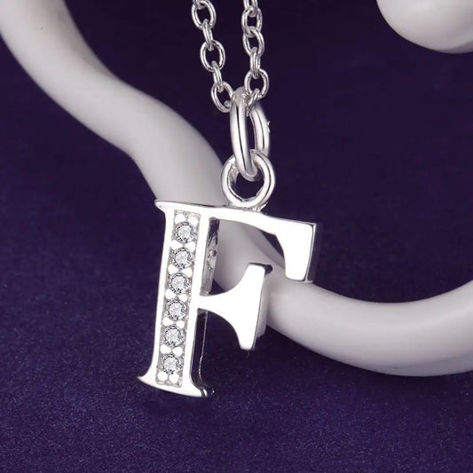 26 Letters 925 Sterling Silver Necklace Pendant – Zircon Accent Jewelry for Women