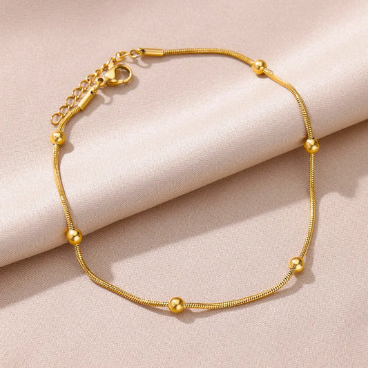 Vintage Stainless Steel Anklets for Women – Beaded Chain Body Jewelry for Summer & Beach Style