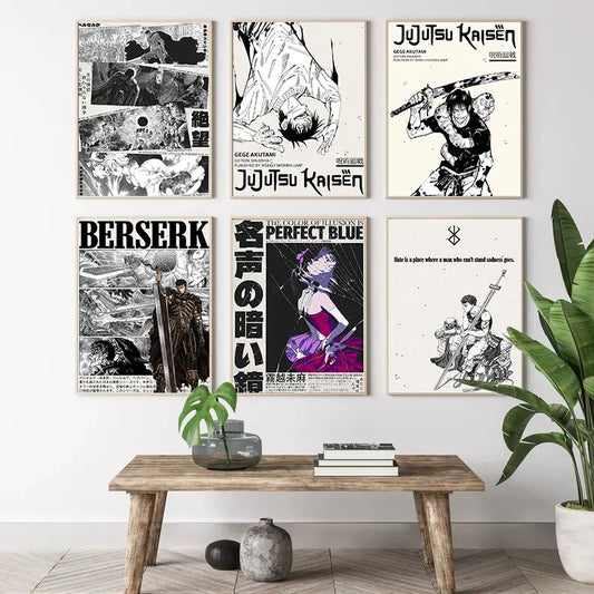 Popular Anime Posters – Vagabond & Jujutsu Kaisen Minimalist Canvas Wall Art for Fans
