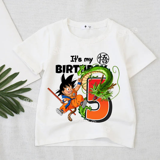 Dragon Ball Boys Birthday T-Shirt – Goku Anime Print with Number Design for Kids