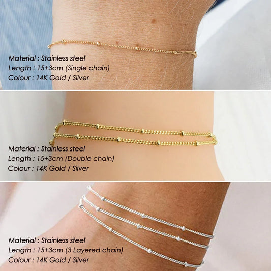 eManco Fine Bead Chain Bracelet – Simple & Versatile Stainless Steel Jewelry for Women