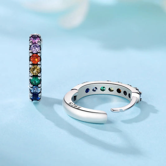925 Sterling Silver Rainbow Series Hoop Earrings – Versatile Jewelry Gift for Women