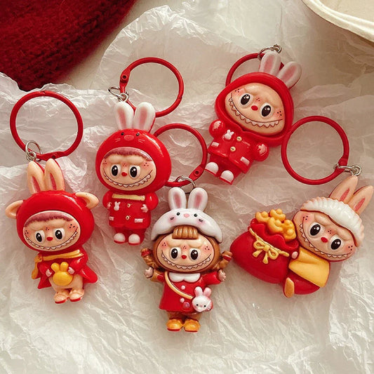 Cartoon New Year Style Large Keychain Pendant – Cute Backpack Accessory for Girls